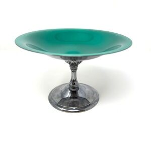 eed & Barton Silver Plated Compote Pedestal Bowl Green Enamel
